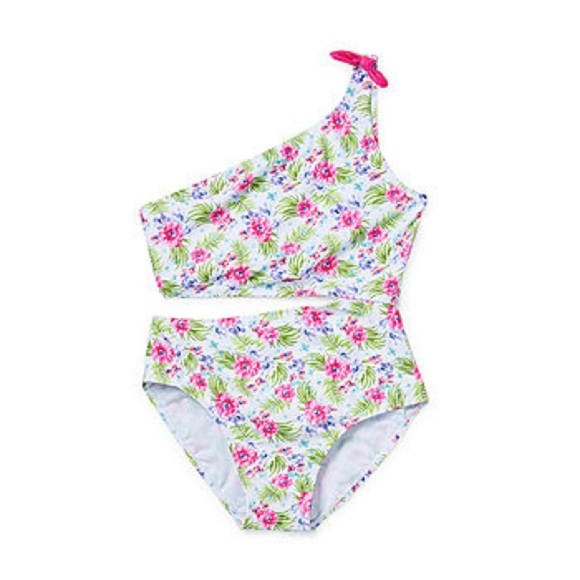 Sol Swim Girls Cut Out Pink Floral One Piece Swimsuit NWT 14.5 Plus - Picture 1 of 6